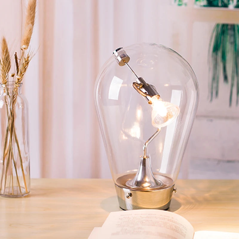 Modern Minimalist Nordic Magnetic Adjustable Table Lamp, Dimmable LED Bedside Desk Light with Transparent Glass for Living Room