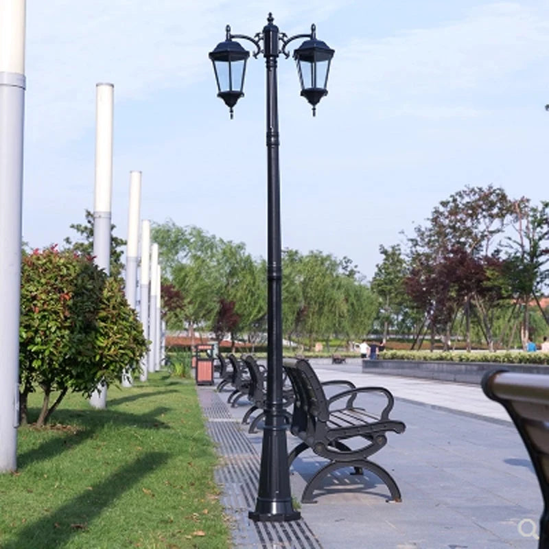 European Vintage Waterproof Street Lamp with Glass Bowls Outdoor Garden Landscape Lamp Bronze Aluminum Body E27 LED Bulb