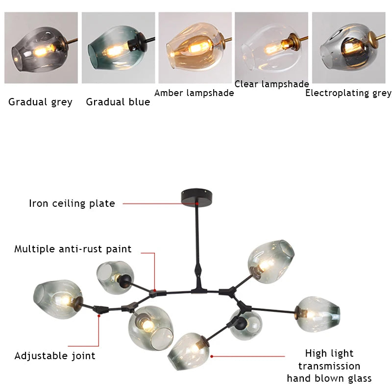 Modern Creavtive Characteristic Glass Goldern Pendant Light Fixture Home Deco DIY Living Room Black Iron Pendant Lamp