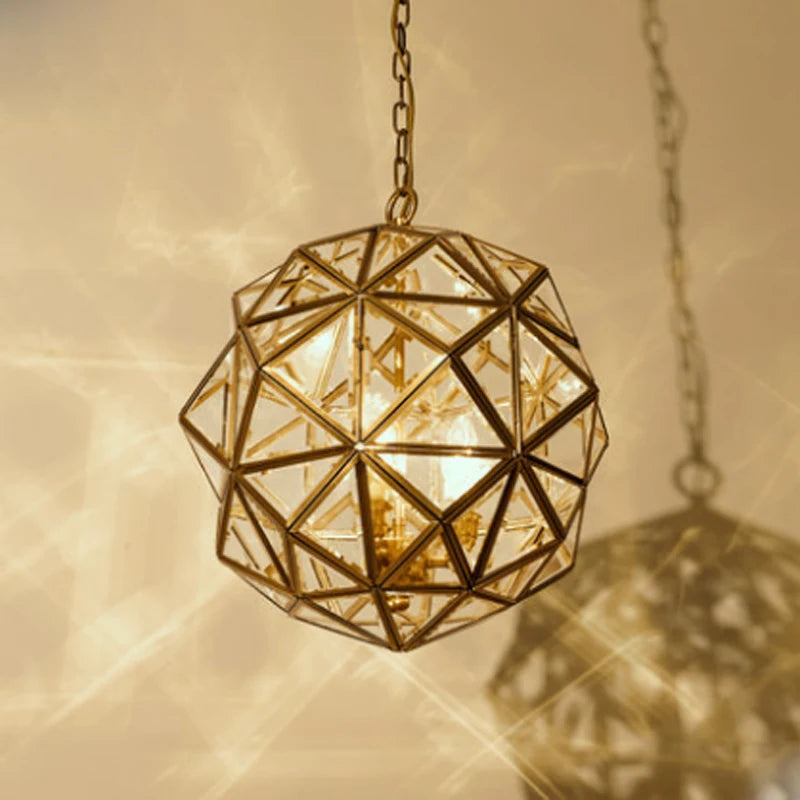 Modern minimalist geometric polygon design pendant lamp American copper glass creative bedroom decoration LED E14 lighting