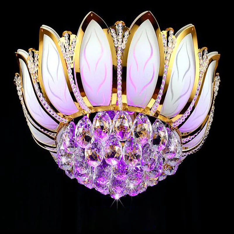 Lotus crystal Flower Modern Ceiling Light Glass Living Room Bedroom Dinning Room Decor LED Lamp Colorful Warm White Fixture