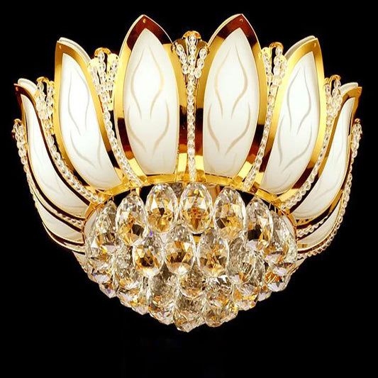 Lotus crystal Flower Modern Ceiling Light Glass Living Room Bedroom Dinning Room Decor LED Lamp Colorful Warm White Fixture