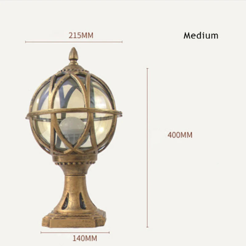 ?European Waterproof Rust-Proof Bronze Decorative Outdoor Post Lamp with Glass Globe & Die-Cast Aluminum, E27 Bulb for Garden
