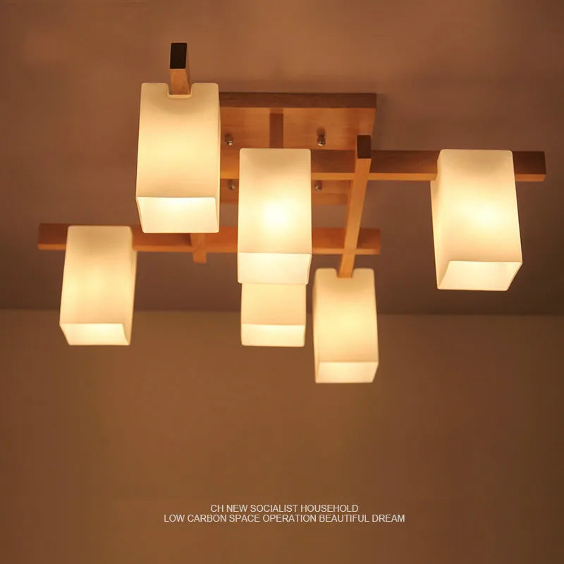 Nordic minimalist creative led wood style living room ceiling lamp personality Japanese home deco restaurant glass ceiling lamp