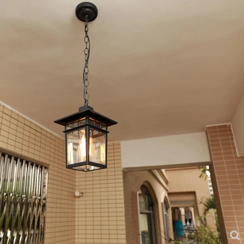 Retro pendant lamp European simple waterproof rust cinnamon outdoor garden lights outdoor corridor entrance E27 lighting lamp
