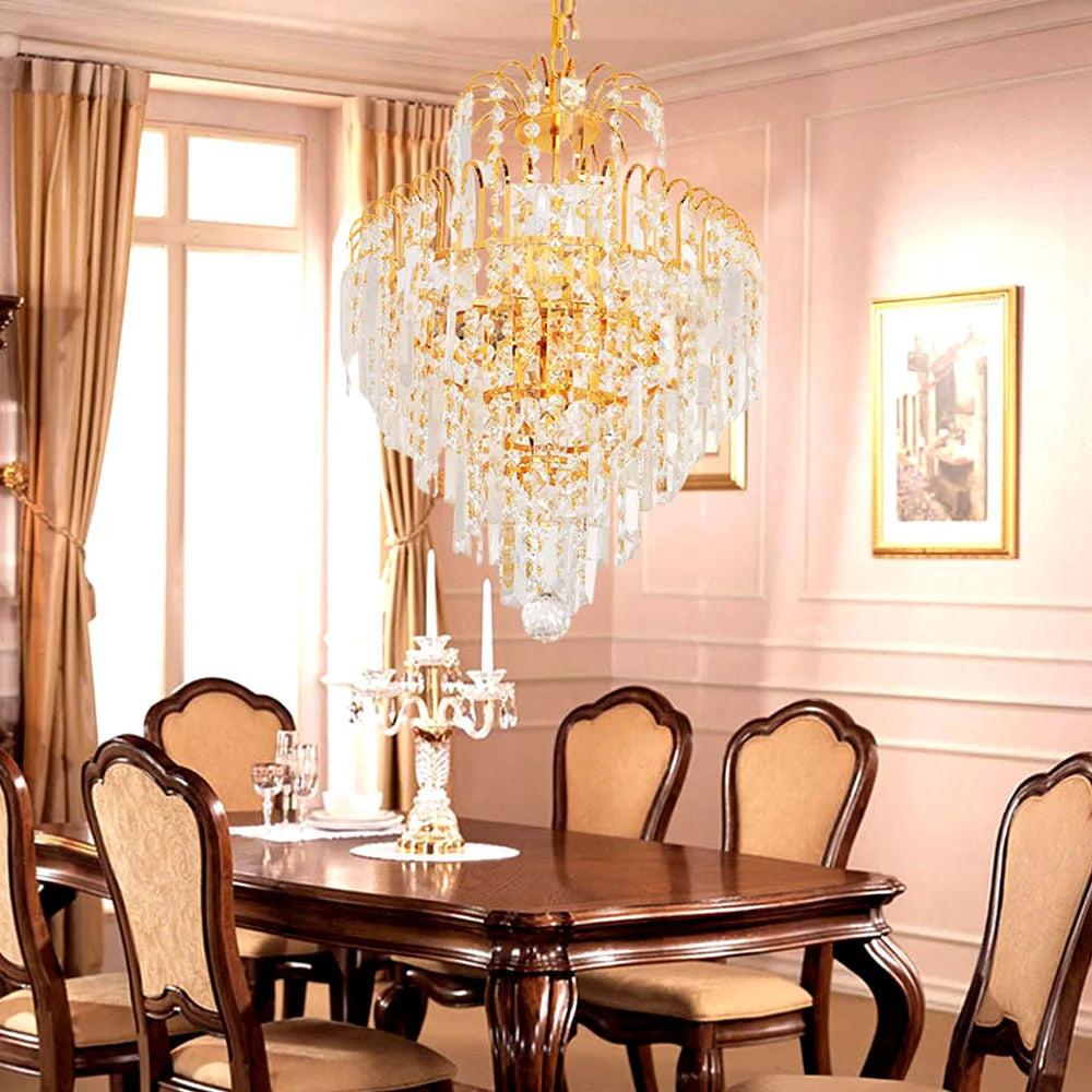 Luxury Royal K9 Crystal Chandeliers for Living Room Home Decor European Golden Iron lustre de E14 LED Bulb Glass Pendant Light