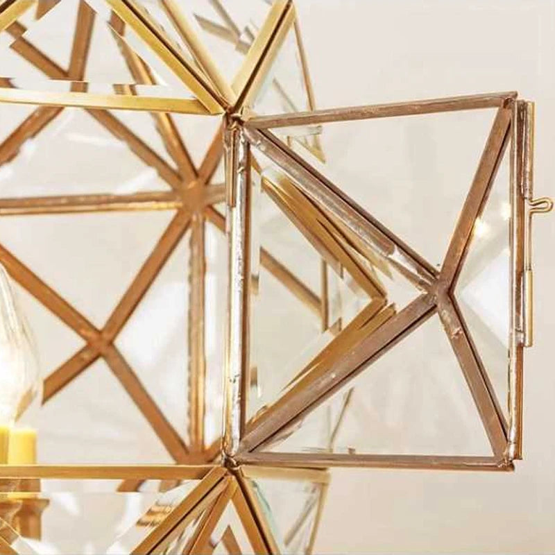 Modern minimalist geometric polygon design pendant lamp American copper glass creative bedroom decoration LED E14 lighting