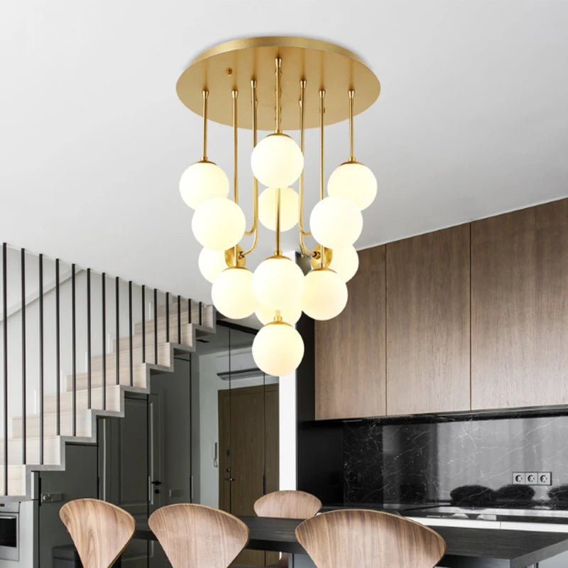 Modern Creative Glass Ball Chandeliers for Living Room Home Decor Nordic Golden Iron Tube G9 LED Bulb Pendant Lighting Fixture
