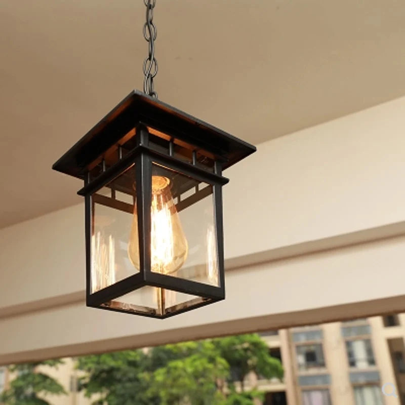 Retro pendant lamp European simple waterproof rust cinnamon outdoor garden lights outdoor corridor entrance E27 lighting lamp