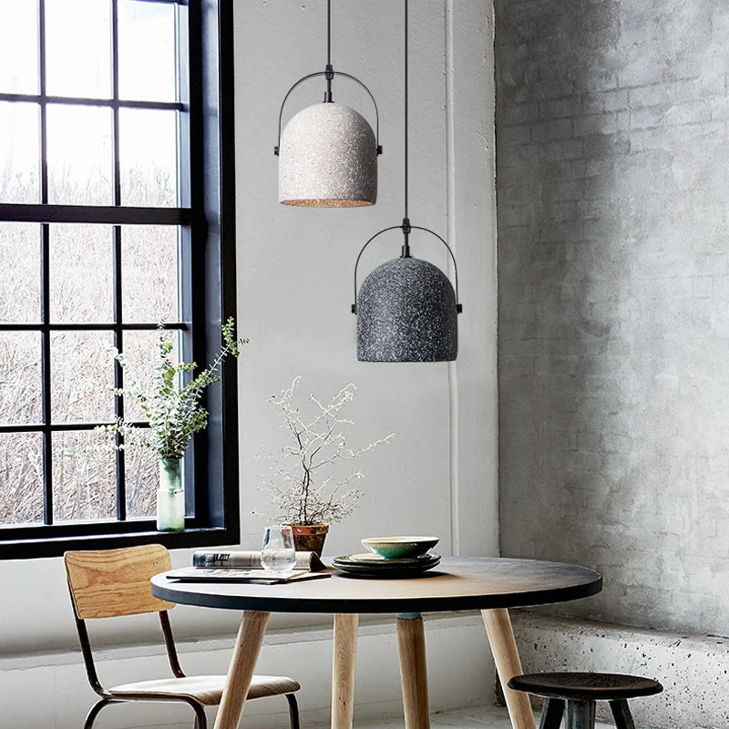 Modern Simple Single Cement E27 Pendant Lamp Nordic Creative Retro LED Bedroom Living room Dinning room Decor Gray Light Fixture