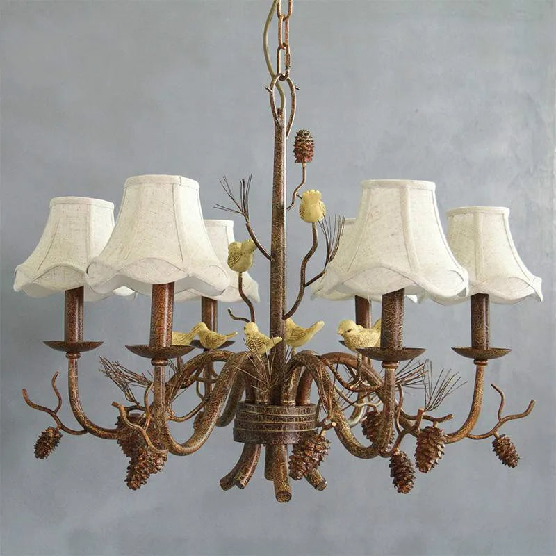 American Vintage Retro Iron LED Chandelier E14 Bulb Resin Bird Hanging Light Fixture for Living Bedroom Dining Room & Home Decor