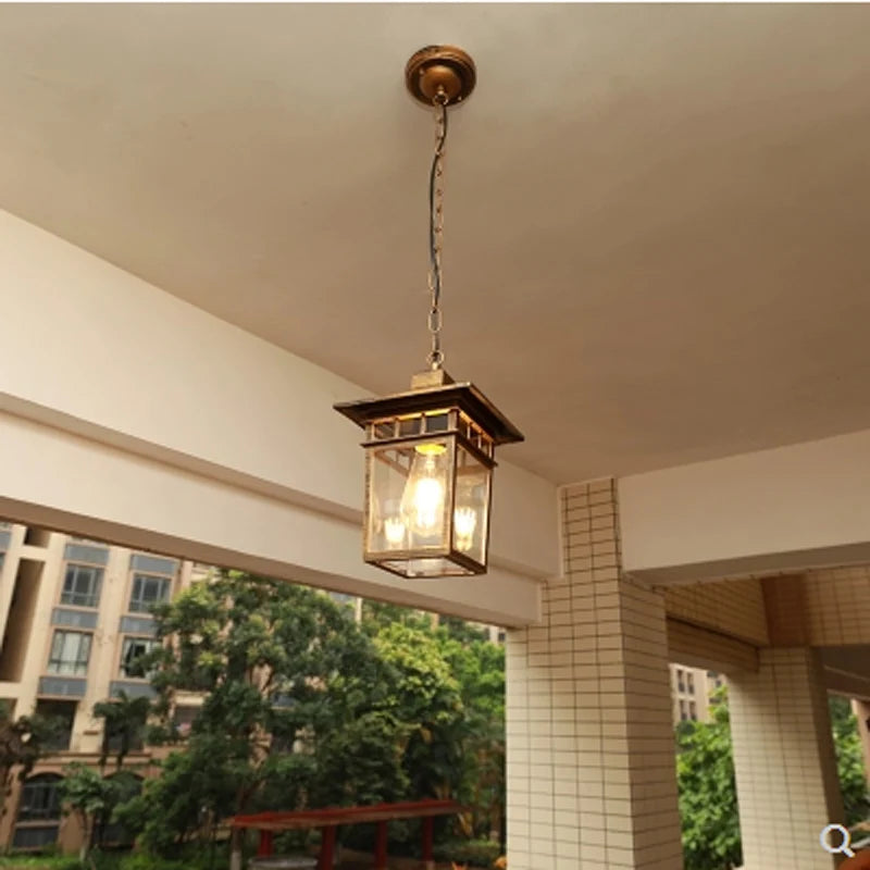Retro pendant lamp European simple waterproof rust cinnamon outdoor garden lights outdoor corridor entrance E27 lighting lamp