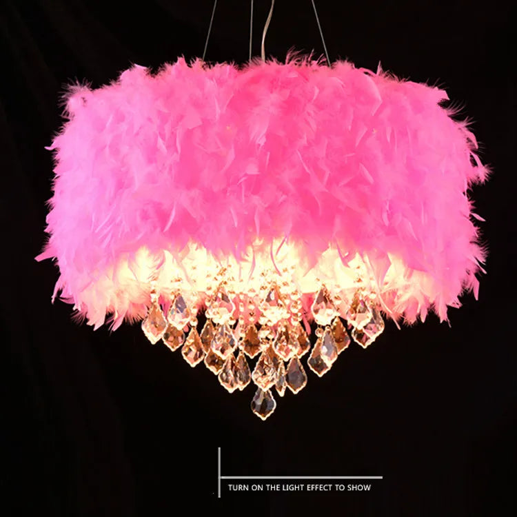 Nordic European Post-Modern Crystal Feather Chandelier, Creative Romantic E27 Ceiling Lamp for Dining Room, Modern Hanging Light