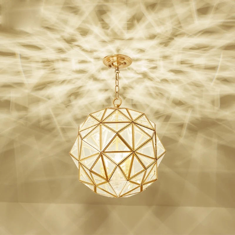 Modern minimalist geometric polygon design pendant lamp American copper glass creative bedroom decoration LED E14 lighting