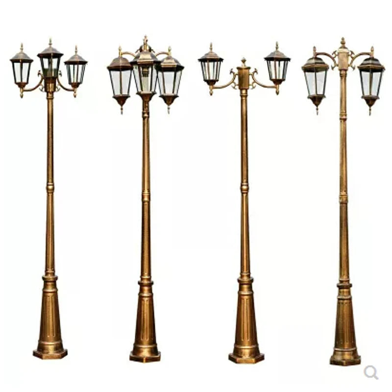 European Vintage Waterproof Street Lamp with Glass Bowls Outdoor Garden Landscape Lamp Bronze Aluminum Body E27 LED Bulb