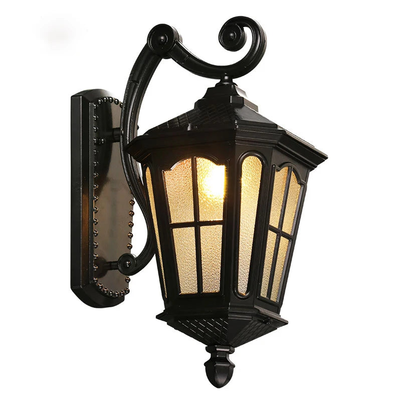 Antique Rustic Waterproof Wall Lamp for Outdoor Garden Vintage Kerosene Lantern Light Matte black Corridor Wall Sconce light