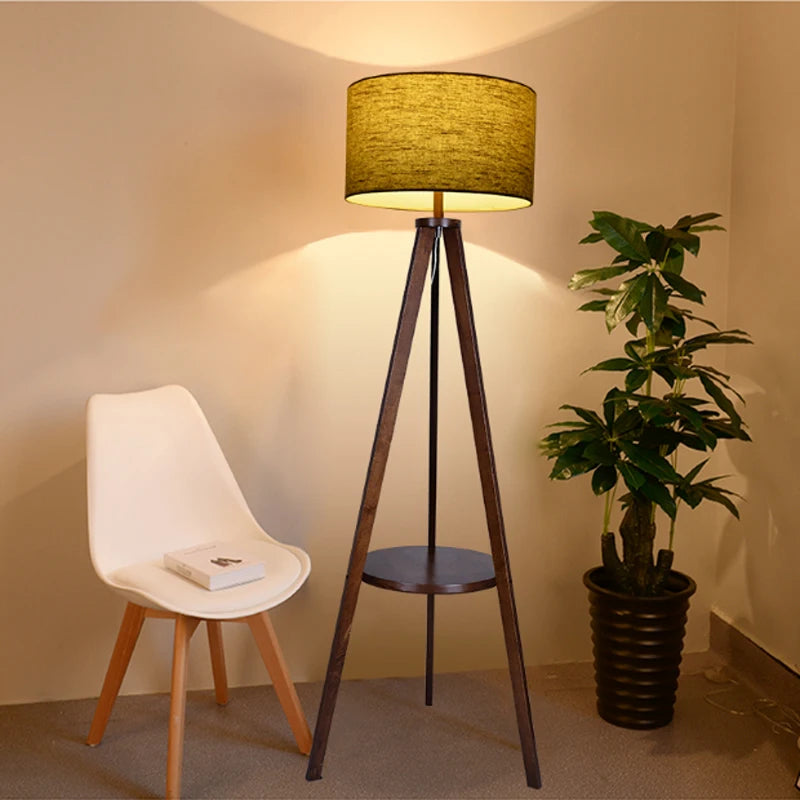 Nordic Modern Solid Wood Floor Lamp for Living Room Home Decor Simple Creative E27 LED Lighting Fixture With Fabric Lamp Shade