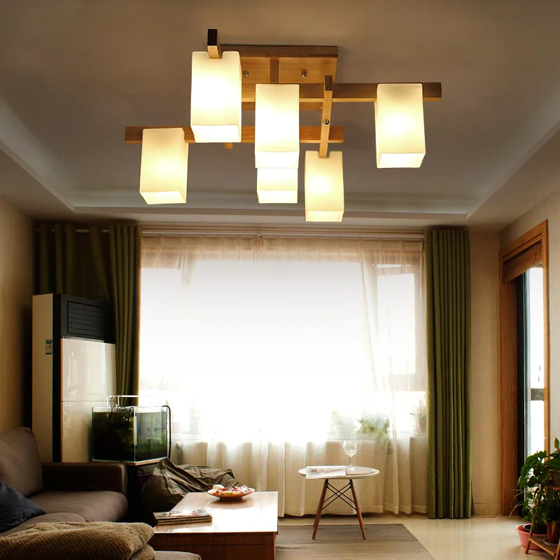 Nordic minimalist creative led wood style living room ceiling lamp personality Japanese home deco restaurant glass ceiling lamp