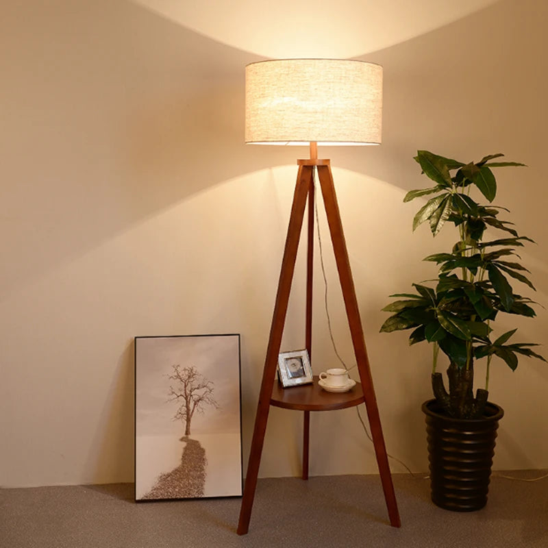 Nordic Modern Solid Wood Floor Lamp for Living Room Home Decor Simple Creative E27 LED Lighting Fixture With Fabric Lamp Shade