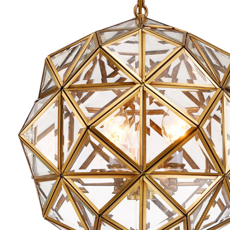 Modern minimalist geometric polygon design pendant lamp American copper glass creative bedroom decoration LED E14 lighting