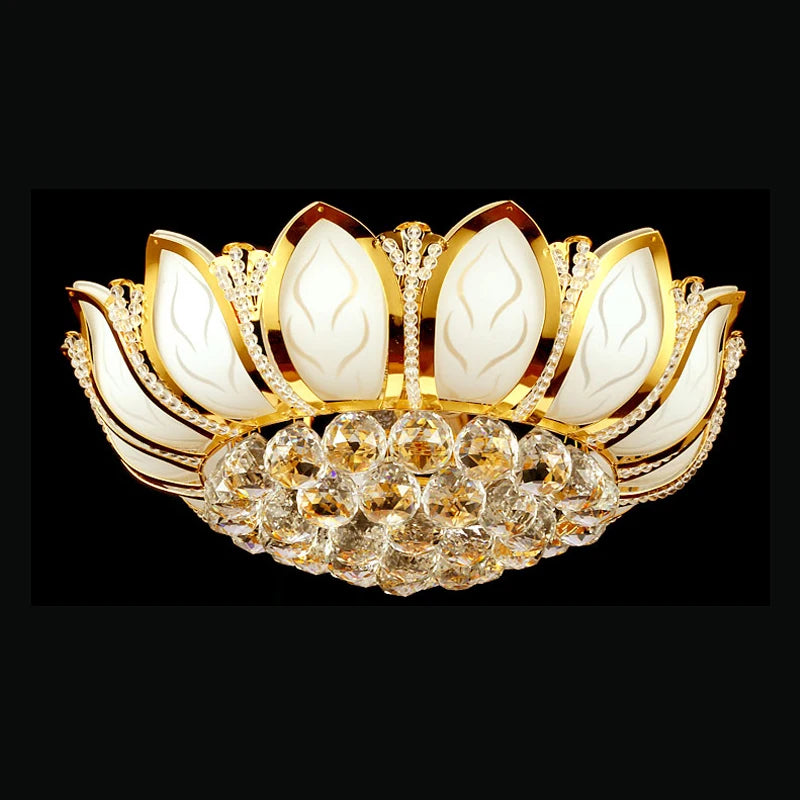 Lotus crystal Flower Modern Ceiling Light Glass Living Room Bedroom Dinning Room Decor LED Lamp Colorful Warm White Fixture
