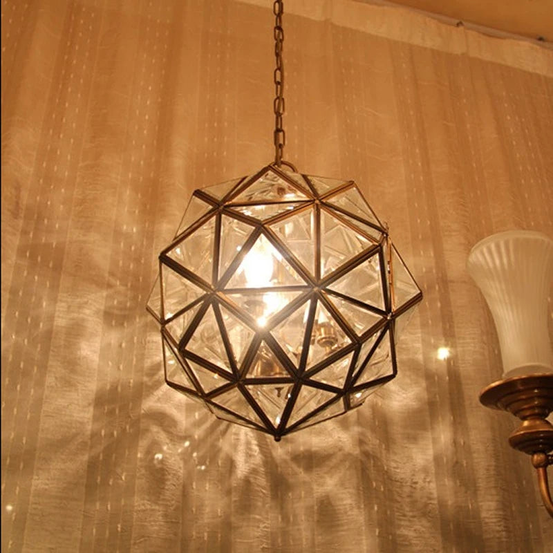 Modern minimalist geometric polygon design pendant lamp American copper glass creative bedroom decoration LED E14 lighting