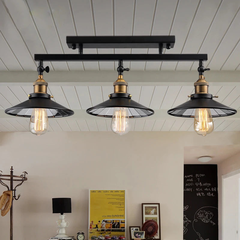 Vintage Industrial Black Iron Adjustable Ceiling Light with Mirror Glass Shade 3XE27 Edison Bulbs for Dining Room Home Decor DIY
