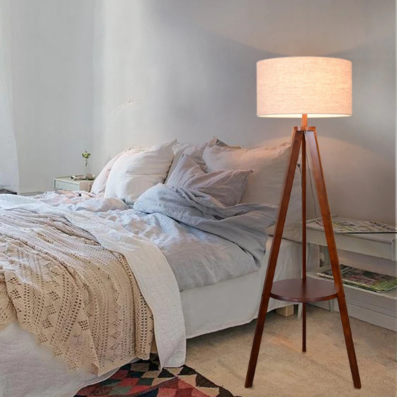 Nordic Modern Solid Wood Floor Lamp for Living Room Home Decor Simple Creative E27 LED Lighting Fixture With Fabric Lamp Shade