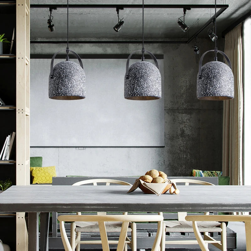 Modern Simple Single Cement E27 Pendant Lamp Nordic Creative Retro LED Bedroom Living room Dinning room Decor Gray Light Fixture