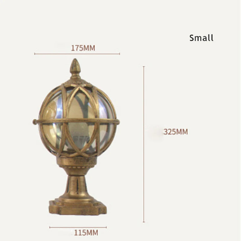 ?European Waterproof Rust-Proof Bronze Decorative Outdoor Post Lamp with Glass Globe & Die-Cast Aluminum, E27 Bulb for Garden