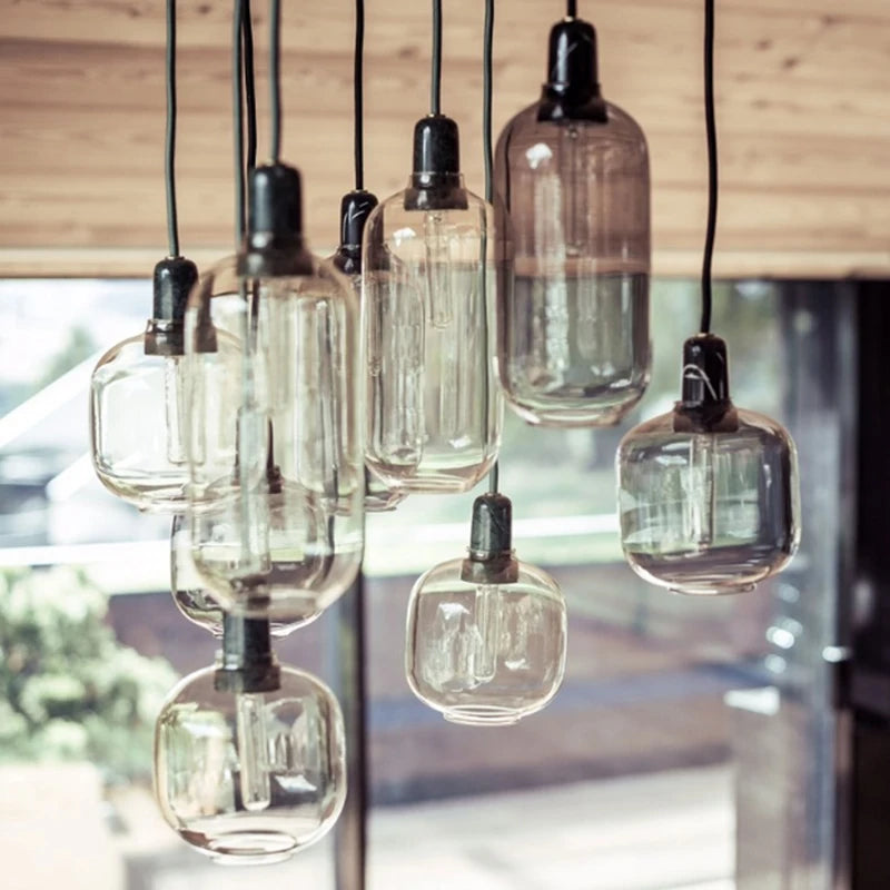Nordic Creative Marble Pendant Lamp for Dinning Room Home Decor Smoke Gray Glass Shade E14 LED Bulb Pendant Light Fixture