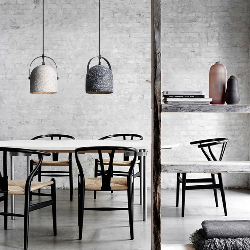 Modern Simple Single Cement E27 Pendant Lamp Nordic Creative Retro LED Bedroom Living room Dinning room Decor Gray Light Fixture