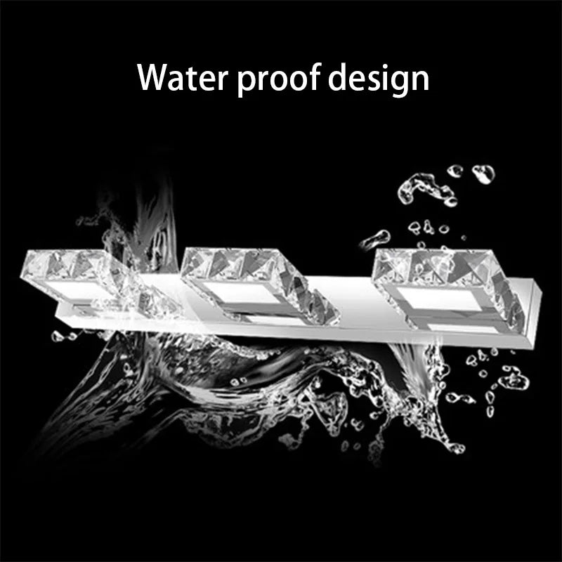 Modern K9 Crystal LED Bathroom Make-up Mirror Light Cool White Wall Sconces Lamp 90-260v Stainless Steel Cabinet Vanity Lighting
