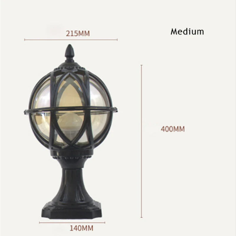 ?European Waterproof Rust-Proof Bronze Decorative Outdoor Post Lamp with Glass Globe & Die-Cast Aluminum, E27 Bulb for Garden