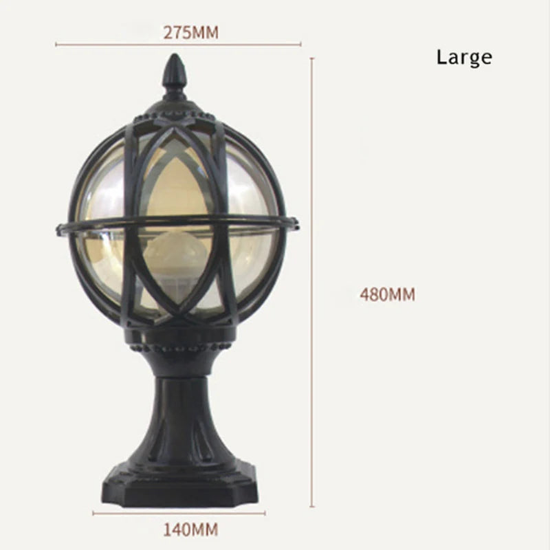 ?European Waterproof Rust-Proof Bronze Decorative Outdoor Post Lamp with Glass Globe & Die-Cast Aluminum, E27 Bulb for Garden