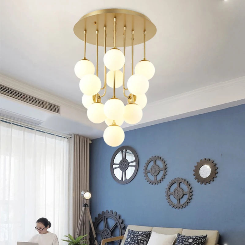 Modern Creative Glass Ball Chandeliers for Living Room Home Decor Nordic Golden Iron Tube G9 LED Bulb Pendant Lighting Fixture
