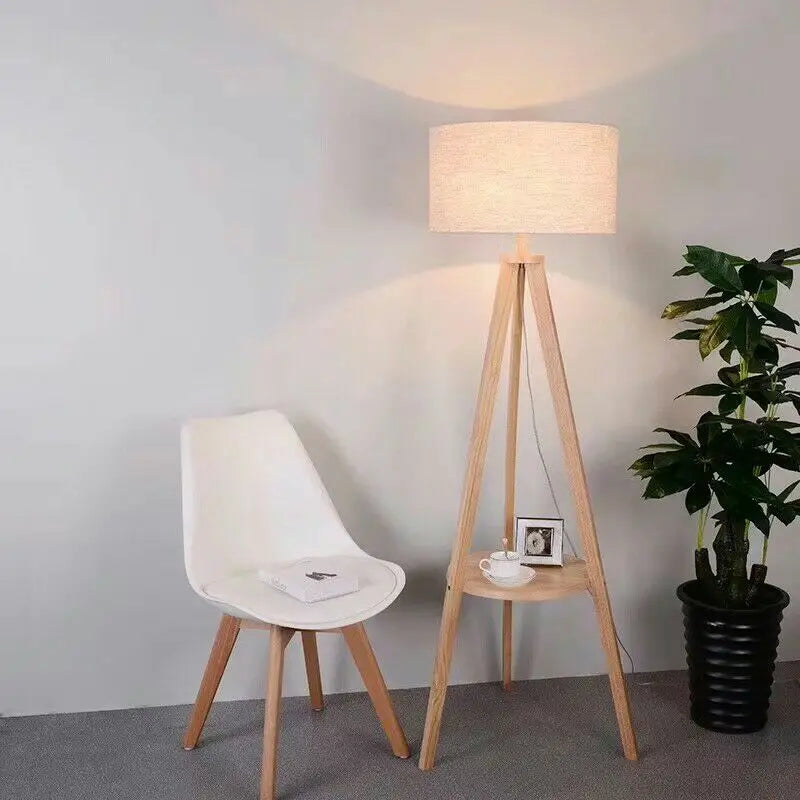 Nordic Modern Solid Wood Floor Lamp for Living Room Home Decor Simple Creative E27 LED Lighting Fixture With Fabric Lamp Shade