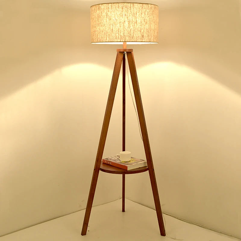 Nordic Modern Solid Wood Floor Lamp for Living Room Home Decor Simple Creative E27 LED Lighting Fixture With Fabric Lamp Shade