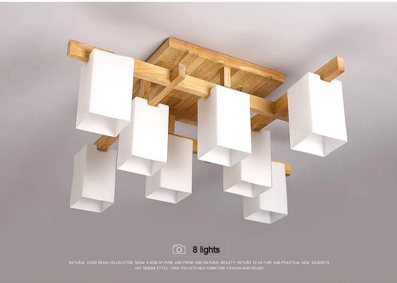Nordic minimalist creative led wood style living room ceiling lamp personality Japanese home deco restaurant glass ceiling lamp