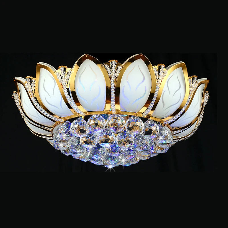 Lotus crystal Flower Modern Ceiling Light Glass Living Room Bedroom Dinning Room Decor LED Lamp Colorful Warm White Fixture