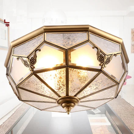 Europe Vintage Copper Glass Ceiling Light America Home Deco Bedroom living room E27 Bulb Indoor 35cm 45cm LED Ceiling Lamp