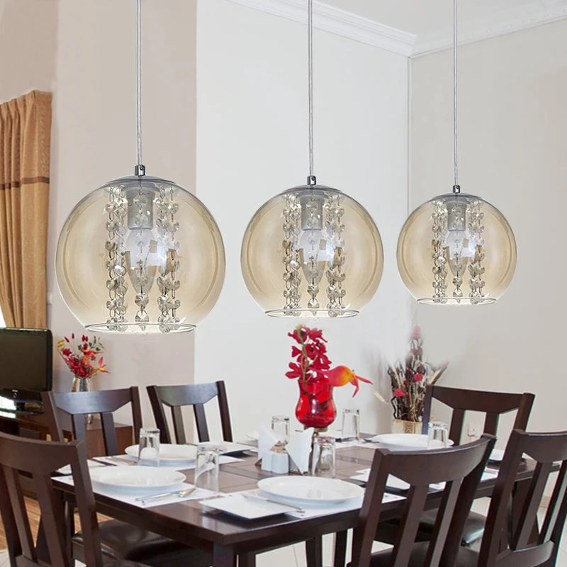 modern bried dia 20cm amber glass ball pendant light fixture fashion DIY home deco living room crystal E14 LED bulb pendant lamp