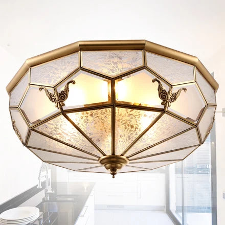 Europe Vintage Copper Glass Ceiling Light America Home Deco Bedroom living room E27 Bulb Indoor 35cm 45cm LED Ceiling Lamp