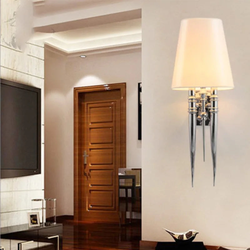 Modern Creative Iron Antler Wall Sconce Light for Living Room Home Decor, Fabric Lampshade Bedroom E14 LED Bulb Wall Lamp