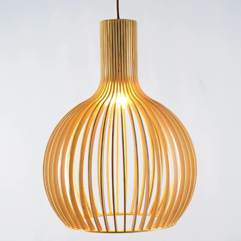 Modern Wood E27 LED Pendant Lamp For Living Room Home Decor Nordic Bird Cage Black LED Chandelier Accessories