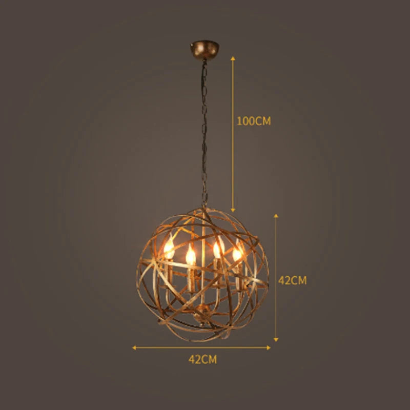 American Retro Industrial Chandeliers - Iron Ball E14 Bulb for Loft Living Room - European Vintage Creative Home Decor Lighting