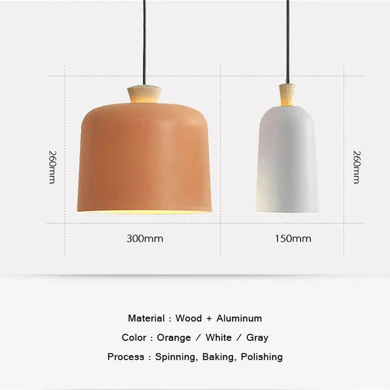 Nordic Creative Orange Aluminum Pendant Lamp for Living Room Home Decor Modern Wood LED E27 LED Bulb Hanging Lighting Fixture