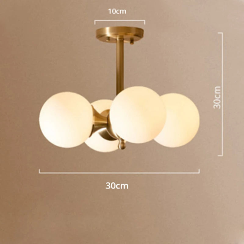 Nordic Creative LED Ceiling Lamp - White Glass Ball Lampshade with Copper Accent - E27 Hanging Light for Living Room Home Decor