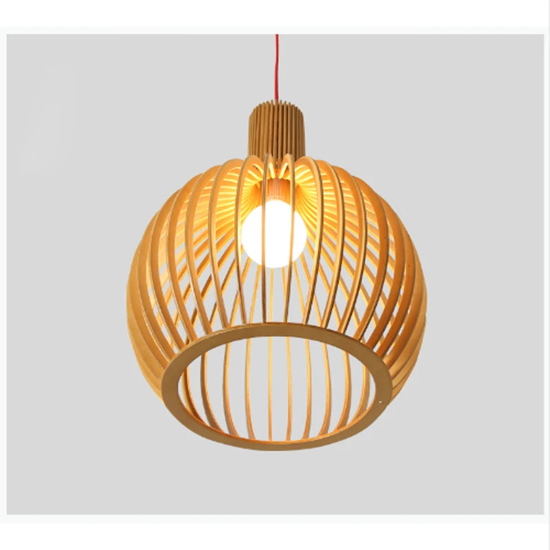 Modern Wood E27 LED Pendant Lamp For Living Room Home Decor Nordic Bird Cage Black LED Chandelier Accessories
