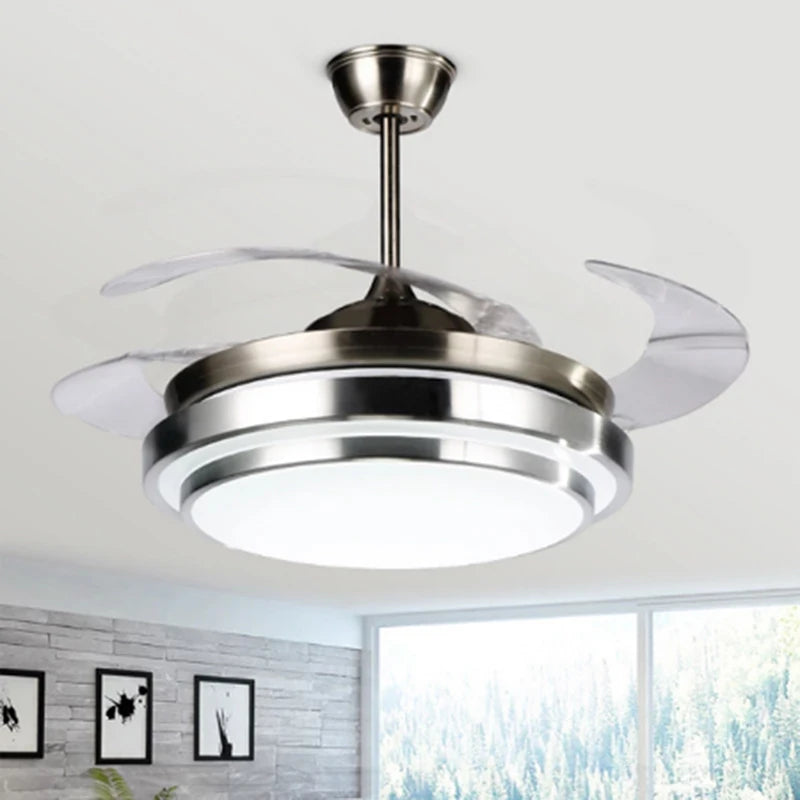 Modern Silver Ceiling Fan Lamp with ABS Fan Blade for Living Room Home Decor LED Dimming Bulb 36/42 Inches Remote Control